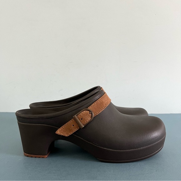 Crocs Sarah Belted Dark Brown Heel Clogs - Picture 3 of 7